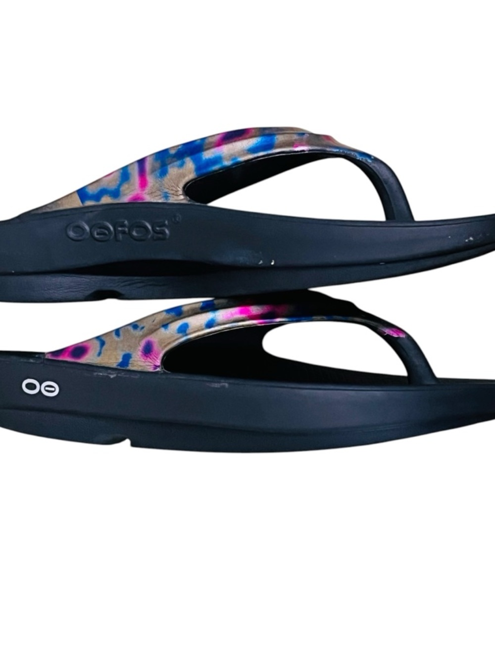 OOFOS Women's OOlala Recovery Flip Flop Sandal Limited Black Canyon Print Sz 9 - Picture 3 of 9